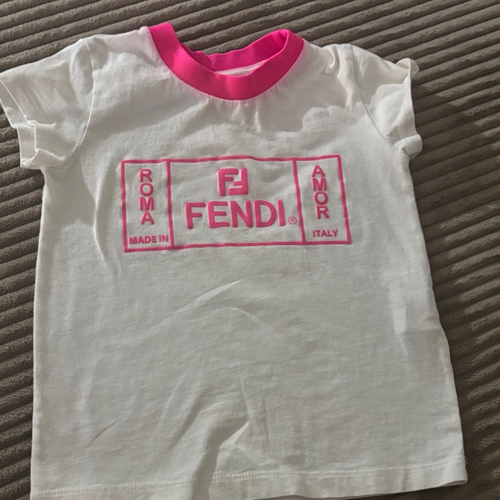 Fendi Kids White Tee with Pink Accents
